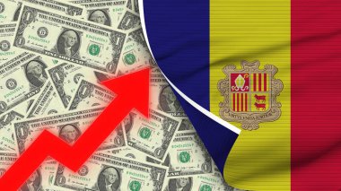 Andorra Gerçekçi Bayrağı, Usa Doları, Yükselen Zigzag Kırmızı Ok İllüstrasyonu