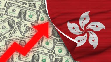 Hong Kong Gerçekçi Bayrağı, Usa Doları, Yükselen Zigzag Kırmızı Ok İllüstrasyonu