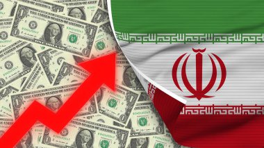 İran Gerçekçi Bayrağı, Usa Doları, Yükselen Zigzag Kırmızı Ok İllüstrasyonu