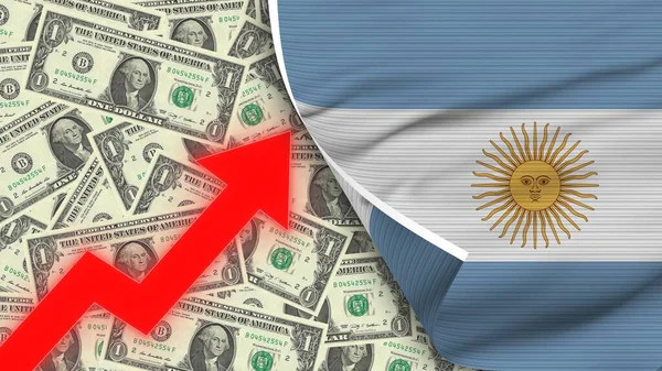Argentyna Realistyczna Flaga Dolar Amerykański Rosnąca Zygzakowska Czerwona Strzałka Ilustracja — Zdjęcie stockowe