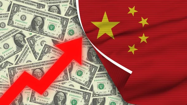 China Realistic Flag, Usa Dollar, Rising Zigzag Red Arrow Illustration
