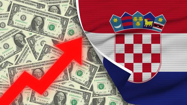 Kroatien Realistische Flagge Dollar Rising Zick Zack Red Arrow Illustration — Stockfoto