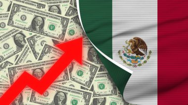 Meksika Gerçekçi Bayrağı, Usa Doları, Yükselen Zigzag Kırmızı Ok Çizimi