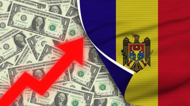 Moldova Gerçekçi Bayrağı, Usa Doları, Yükselen Zigzag Kırmızı Ok İllüstrasyonu