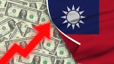 Tayvan Gerçekçi Bayrağı, Usa Doları, Yükselen Zigzag Kırmızı Ok İllüstrasyonu