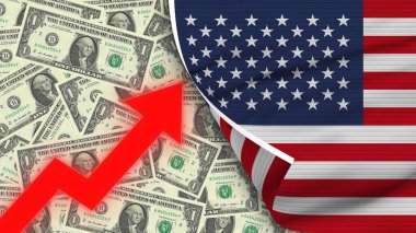Amerika Birleşik Devletleri Gerçekçi Bayrağı, Usa Doları, Yükselen Zigzag Kırmızı Ok İllüstrasyonu