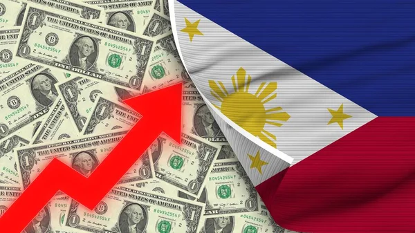 Philippines Realistic Flag Usa Dollar Rising Zigzag Red Arrow Illustration — Stok Foto
