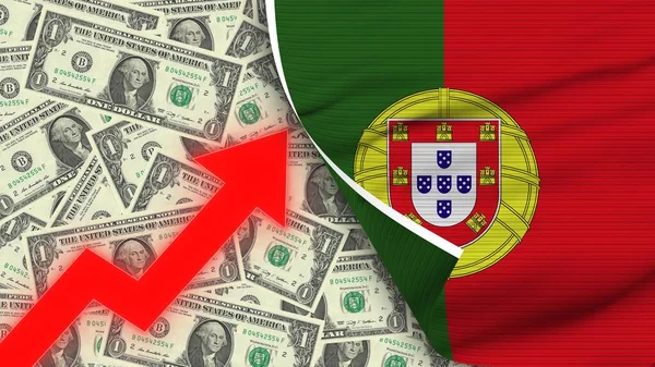 Bandeira Realista Portugal Dólar Dos Eua Ilustração Flecha Vermelha Zigzag — Fotografia de Stock