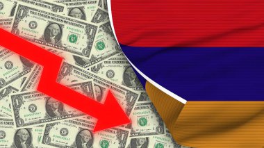 Ermenistan Gerçekçi Bayrağı, Usa Doları, İnen Zigzag Kırmızı Ok Çizimi