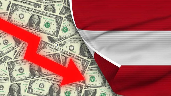 Bandera Realista Austria Dólar Usa Flecha Roja Zigzag Descendente Ilustración —  Fotos de Stock