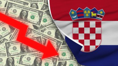 Hırvatistan Gerçekçi Bayrak, Usa Doları, Düşen Zigzag Kırmızı Ok İllüstrasyonu