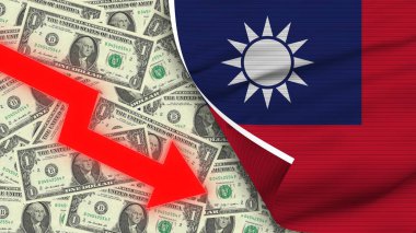 Tayvan Gerçekçi Bayrağı, Usa Doları, İnen Zigzag Kırmızı Ok Çizimi