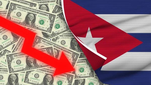 Kuba Realistische Flagge Dollar Absteigender Roter Pfeil Illustration — Stockfoto