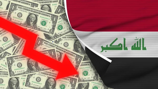 Ірак Реалістичний Прапор Usa Долар Спускаючись Зигзаг Червоної Стріли Ілюстрації — стокове фото