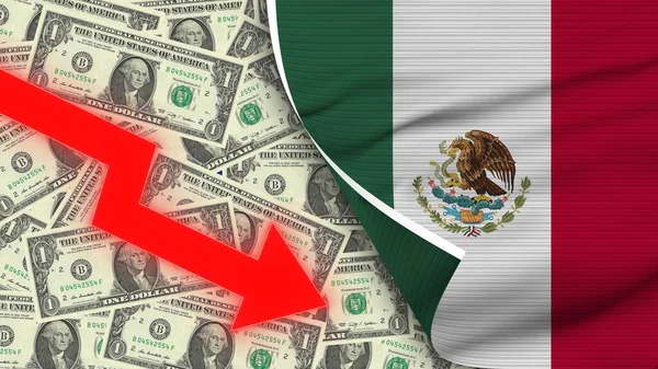 Bandera Realista México Dólar Usa Flecha Roja Zigzag Descendente Ilustración —  Fotos de Stock