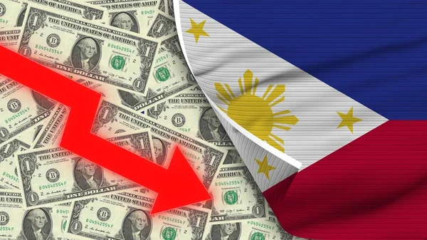 Philippines Realistic Flag Usa Dollar Descending Zigzag Red Arrow Illustration — Stok Foto