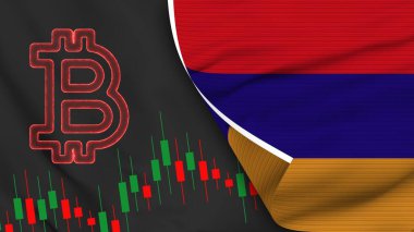 Armenia Realistic Flag with Bitcoin Icon Fabric Texture Effect 3D Illustration