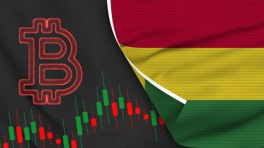 Bolivia Realistic Flag with Bitcoin Icon Fabric Texture Effect 3D Illustration