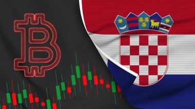 Croatia Realistic Flag with Bitcoin Icon Fabric Texture Effect 3D Illustration