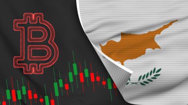 Cyprus Realistic Flag with Bitcoin Icon Fabric Texture Effect 3D Illustration