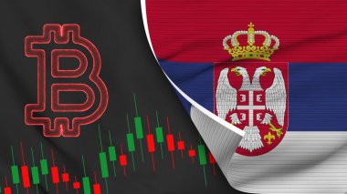 Serbia Realistic Flag with Bitcoin Icon Fabric Texture Effect 3D Illustration