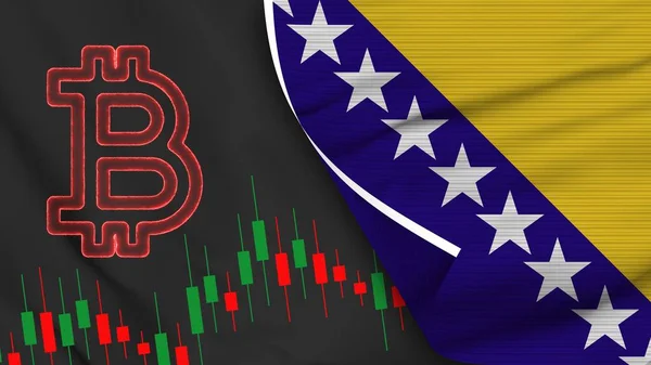 Bosnien Und Herzegowina Realistische Flagge Mit Bitcoin Ikone Textur Effekt — Stockfoto