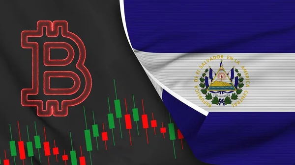 El Salvador Realistic Flag with Bitcoin Icon Fabric Texture Effect 3D Illustration
