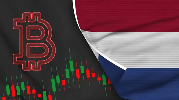 Netherlands Realistic Flag Bitcoin Icon Fabric Texture Effect Illustration — 스톡 사진