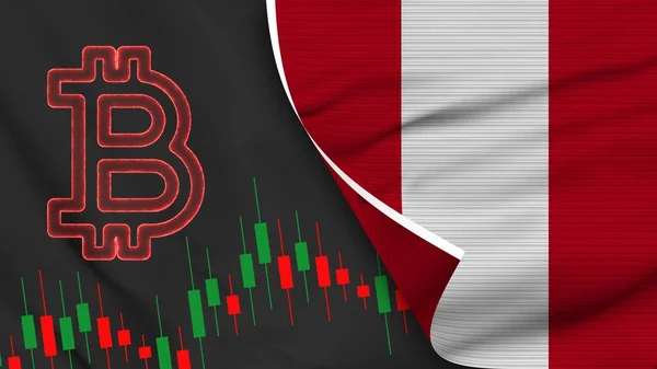 Peru Realistic Flag Bitcoin Icon Fabric Texture Effect Illustration — 스톡 사진