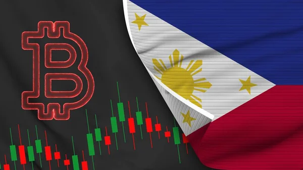 Philippines Realistic Flag Bitcoin Icon Fabric Texture Effect Illustration — Fotografia de Stock