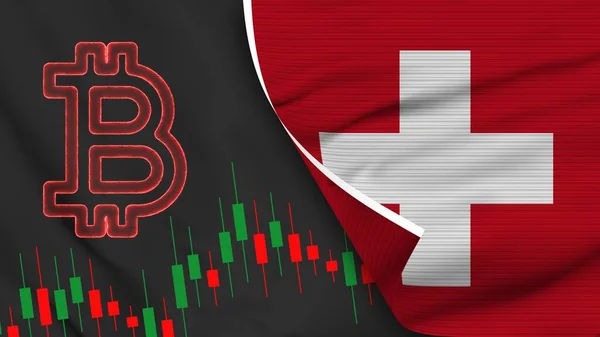 Schweiz Realistische Flagge Mit Bitcoin Ikone Textur Effekt Illustration — Stockfoto