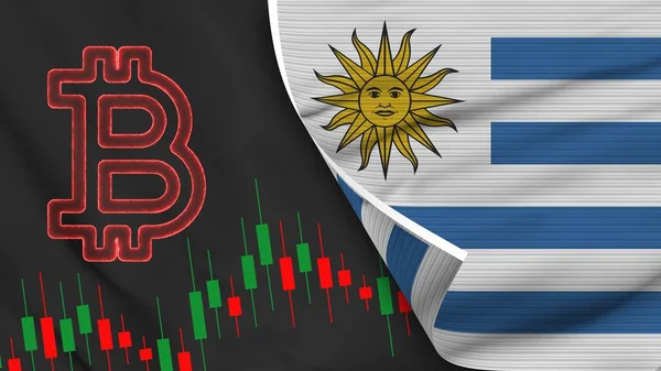 Реалистичный Флаг Уругвая Эффектом Трёхмерной Иллюстрации Основе Текстуры Bitcoin Icon — стоковое фото