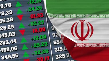 İran Bayrak ve Finans, Borsa, Borsa Çizelgesi, Kumaş Dokusu İllüstrasyonu