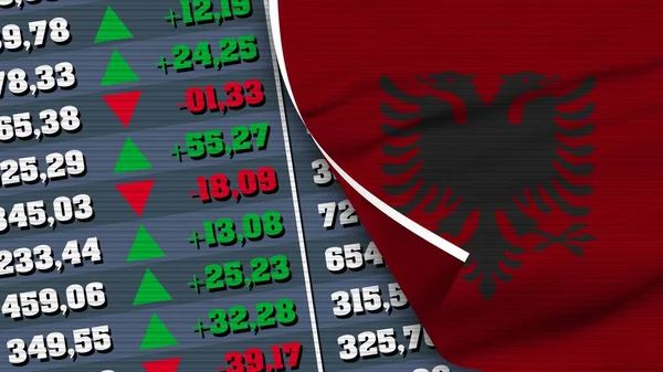 Albanien Flagge Und Finanzen Börse Börsendiagramm Texturillustration — Stockfoto