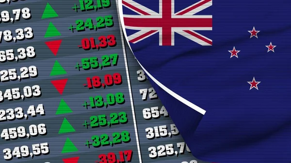 New Zealand Flag and Finance, Stock Exchange, Stock Market Chart, Fabric Texture Illustration