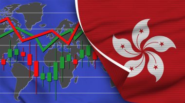 Hong Kong Gerçekçi Bayrak, Borsa, Dünya Haritası, Kumaş Doku Efekti 3D Resim