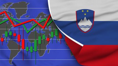 Slovenya Gerçekçi Bayrak, Borsa, Dünya Haritası, Kumaş Dokusu Etkisi 3B İllüstrasyon