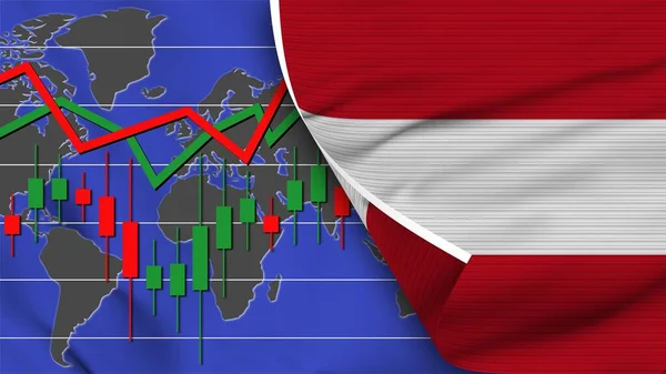 Österrike Realistisk Flagga Stock Finance Market Världskarta Tyg Textur Effekt — Stockfoto