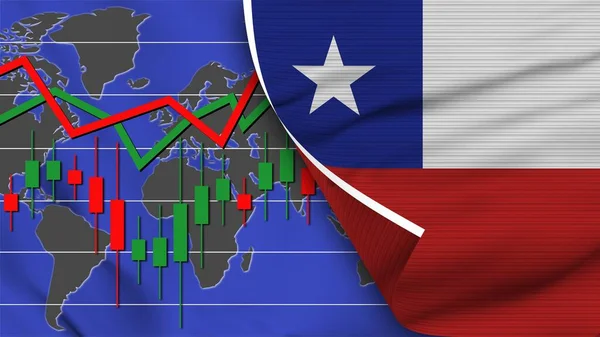 Chile Bandeira Realista Mercado Financeiro Ações Mapa Mundo Efeito Textura — Fotografia de Stock