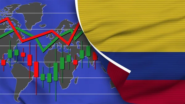 Bandera Realista Colombia Mercado Financiero Valores Mapa Del Mundo Efecto — Foto de Stock