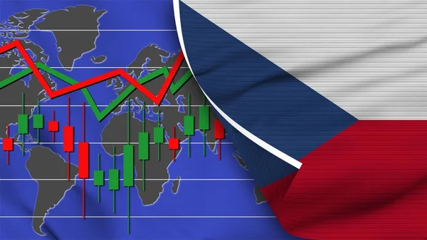 República Checa Bandeira Realista Mercado Financeiro Ações Mapa Mundo Efeito — Fotografia de Stock