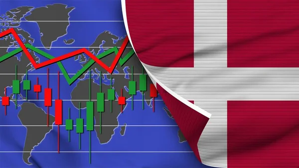 Dänemark Realistische Flagge Aktienfinanzmarkt Weltkarte Textureffekt Illustration — Stockfoto