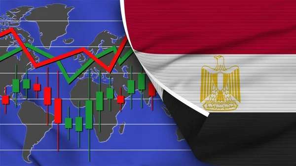 Egypt Realist Flag Stock Finance Market World Map Fabric Texture — стокове фото