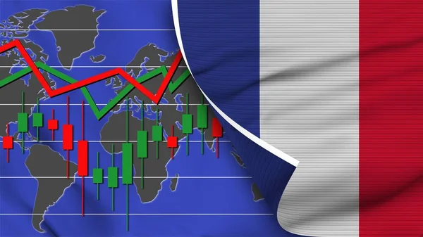 França Bandeira Realista Mercado Financeiro Ações Mapa Mundo Efeito Textura — Fotografia de Stock