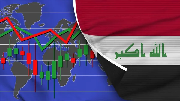 Iraq Realist Flag Stock Finance Market World Map Fabric Texture — стокове фото