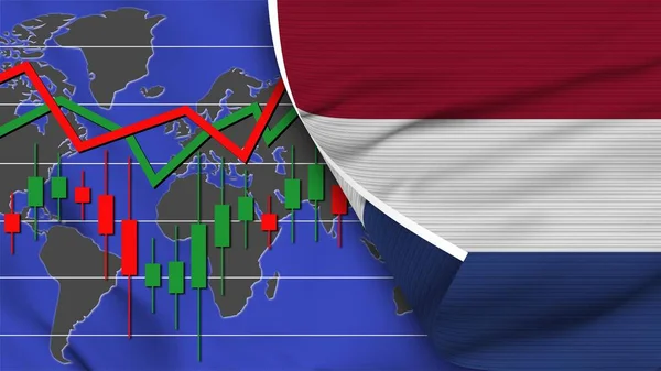 Holanda Bandeira Realista Mercado Financeiro Ações Mapa Mundo Efeito Textura — Fotografia de Stock