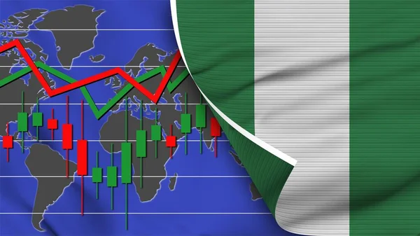 Nigéria Bandeira Realista Mercado Financeiro Ações Mapa Mundo Efeito Textura — Fotografia de Stock