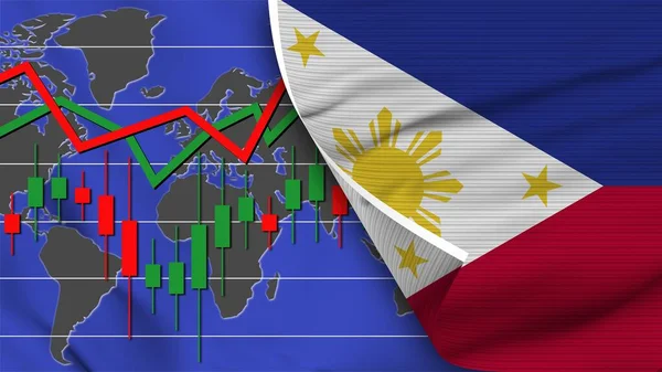 Philippines Realistic Flag Stock Finance Market World Map Fabric Texture — Stok Foto
