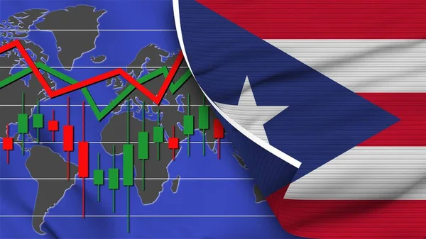 Puerto Rico Realistische Flagge Aktienfinanzmarkt Weltkarte Textureffekt Illustration — Stockfoto
