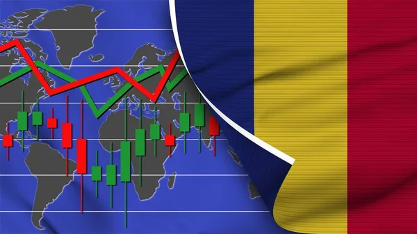 Rumänien Realistische Flagge Aktienfinanzmarkt Weltkarte Textureffekt Illustration — Stockfoto